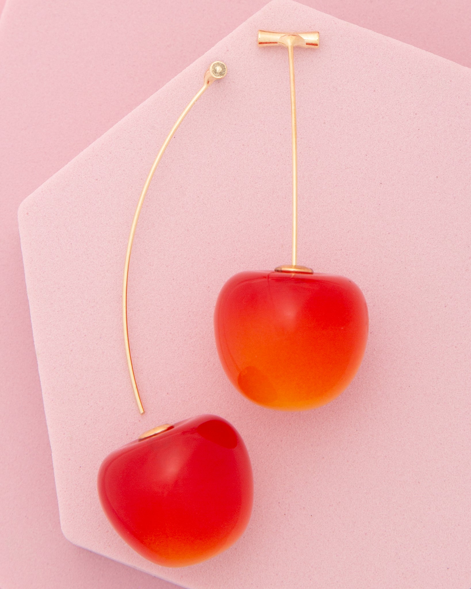 Laura Bar Chain Threader Earrings with 3D Acrylic Cherry Styled | Orange