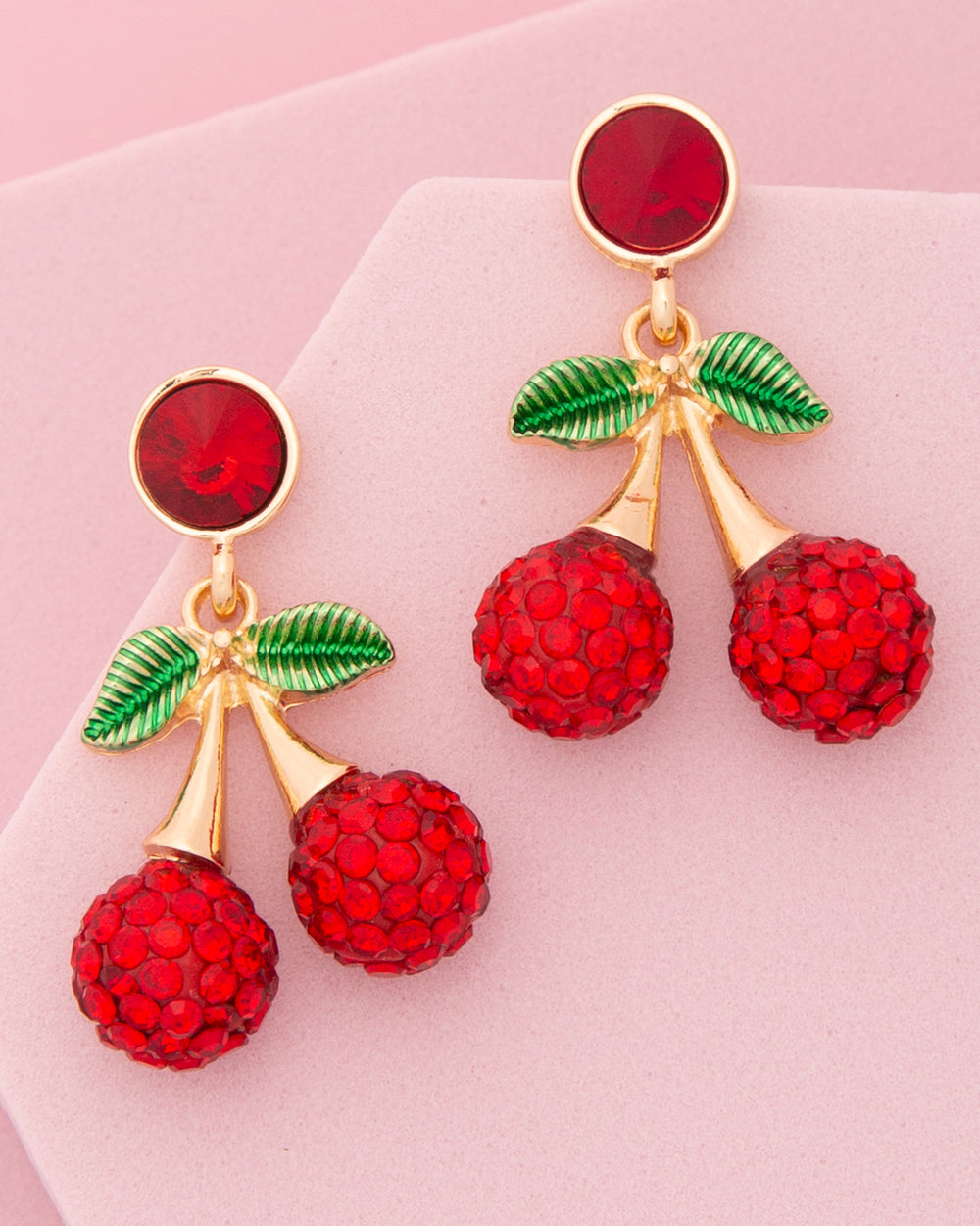 Raya Crystal Embellished Red Cherry Post Dangle Earrings
