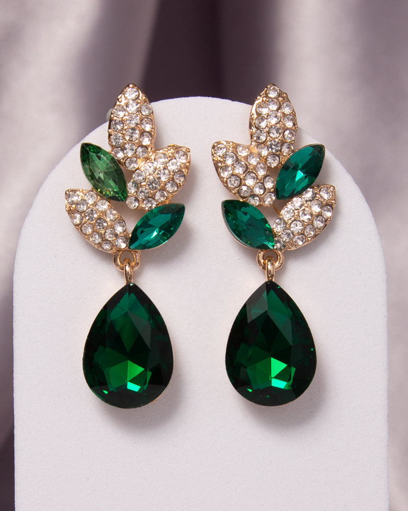 Hazel 2-Tier Crystal Rhinestone Leaf Accent Dangle Earrings