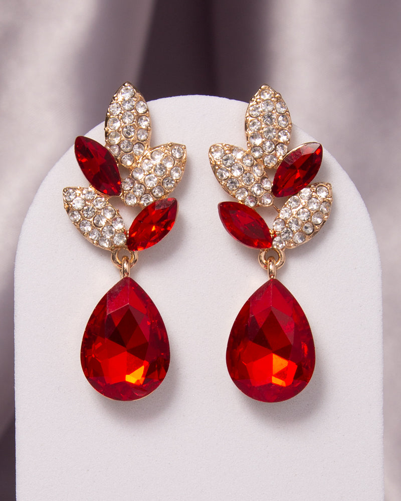 Hazel 2-Tier Crystal Rhinestone Leaf Accent Dangle Earrings