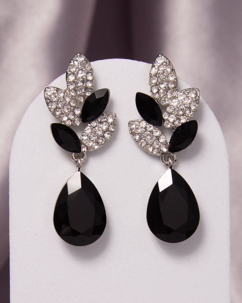 Hazel 2-Tier Crystal Rhinestone Leaf Accent Dangle Earrings