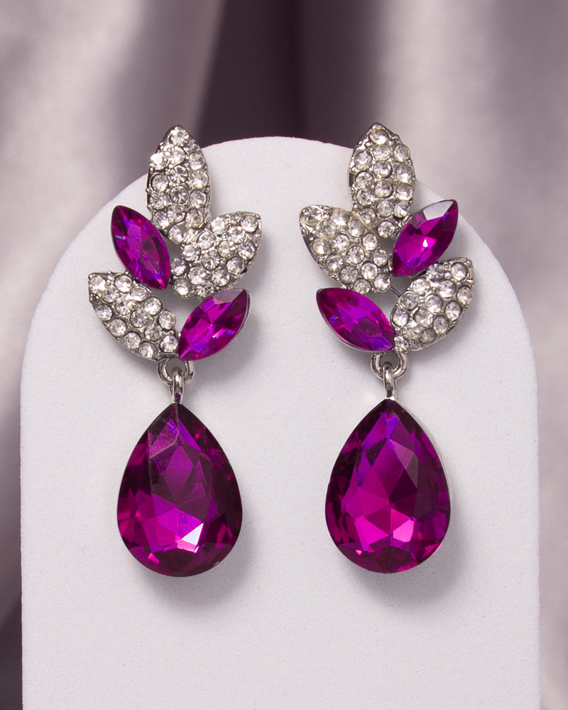 Hazel 2-Tier Crystal Rhinestone Leaf Accent Dangle Earrings