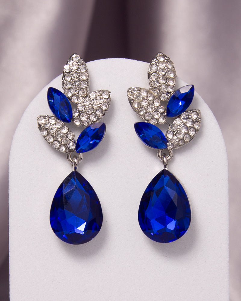 Hazel 2-Tier Crystal Rhinestone Leaf Accent Dangle Earrings