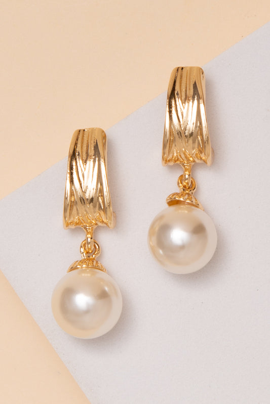 Melissa Pearl Ribbed Drop Post Earrings | Gold 