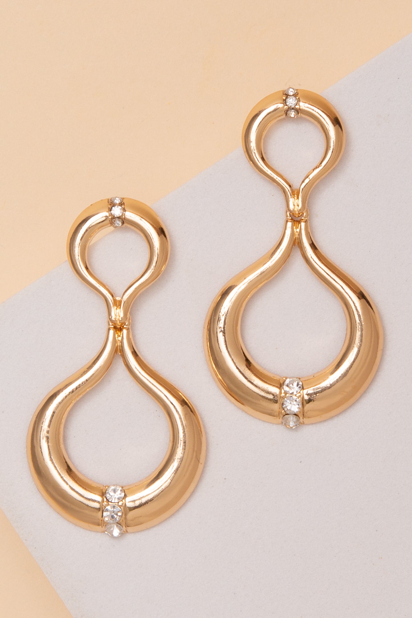 Mariah Polished Rhinestone Teardrop Post Earrings | Gold 