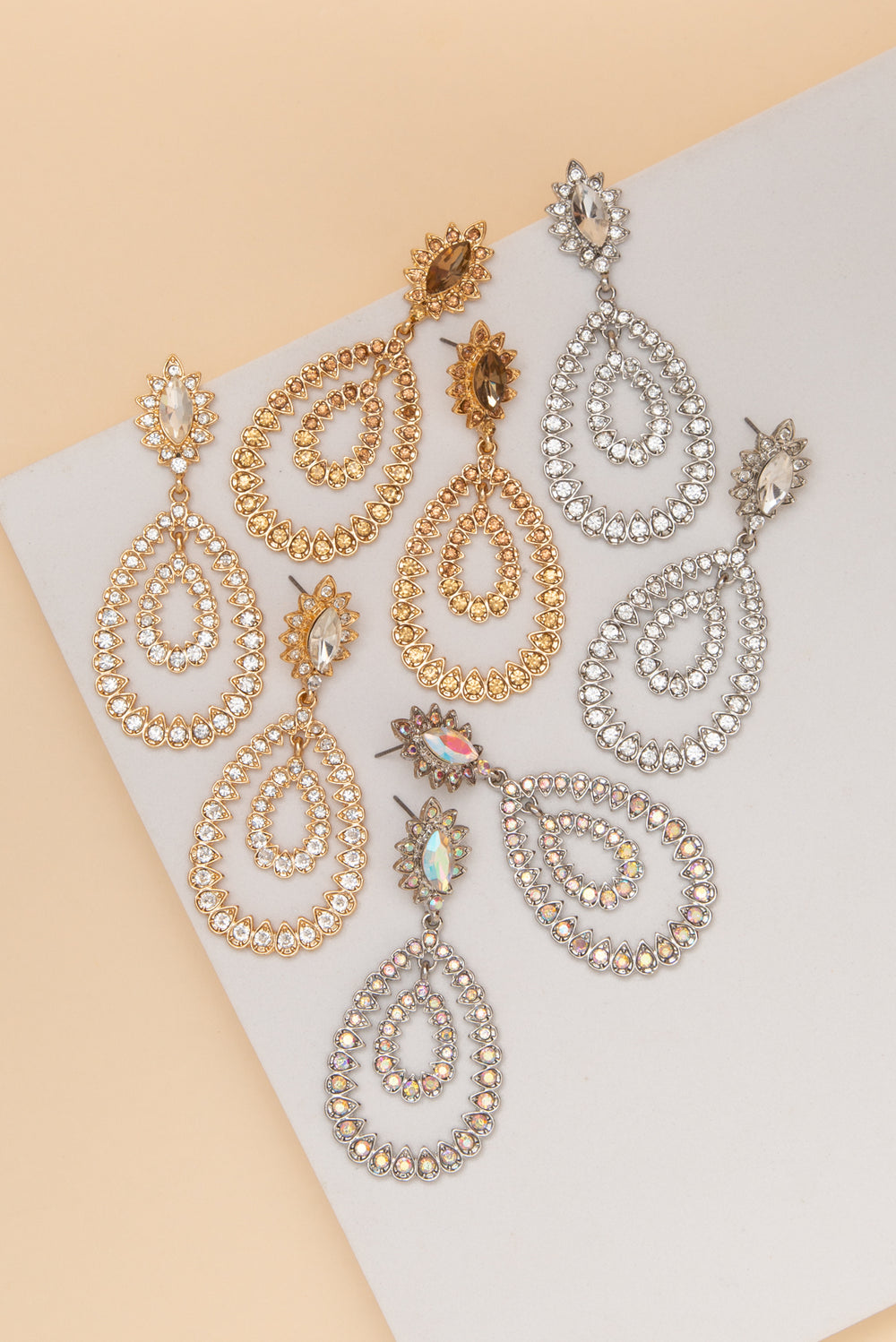 Audrey Crystal Bezel Set Teardrop Post Drop Earrings