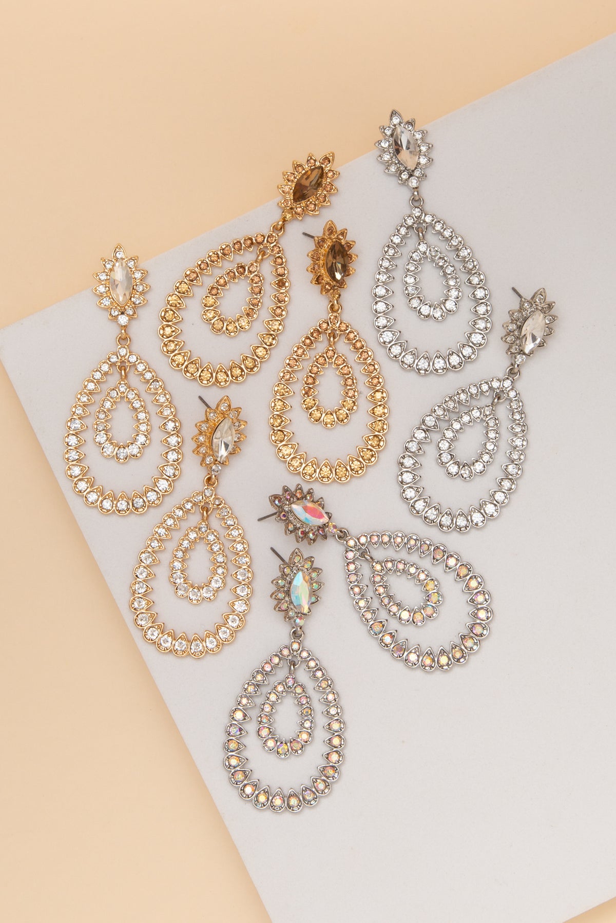 Audrey Crystal Bezel Set Teardrop Post Drop Earrings
