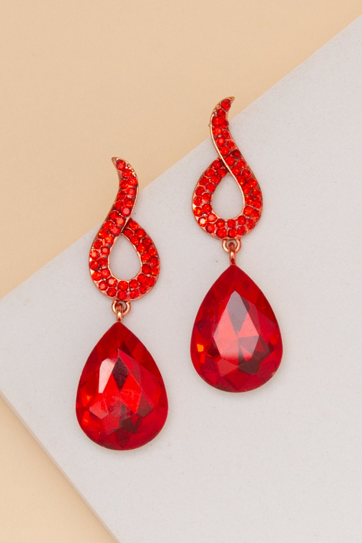 Maria Faceted Crystal Teardrop Post Drop Earrings | Red