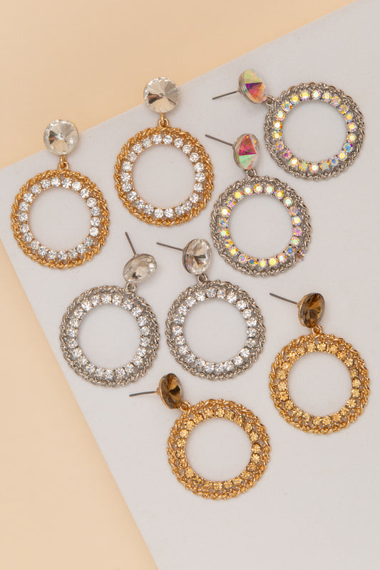 Natalie Crystal Brimmed Halo Open Center Round Drop Earrings