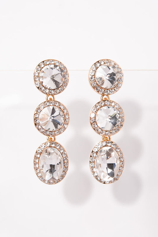 Layla 3-Tier Rhinestone Post Earrings - Gold Crystal