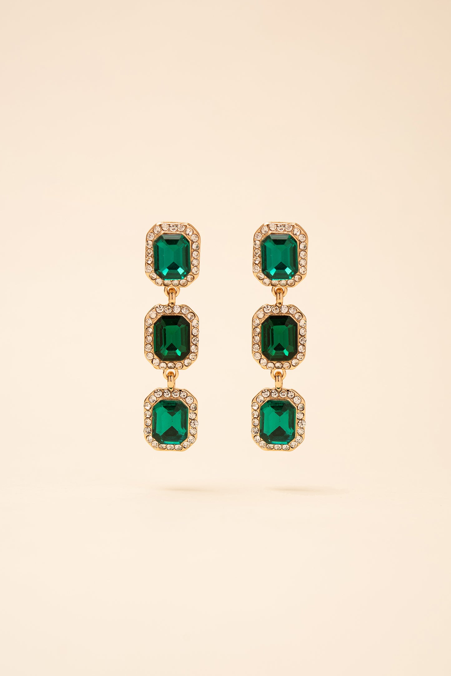 Emily 3-Tier Emerald Cut & Halo Earrings