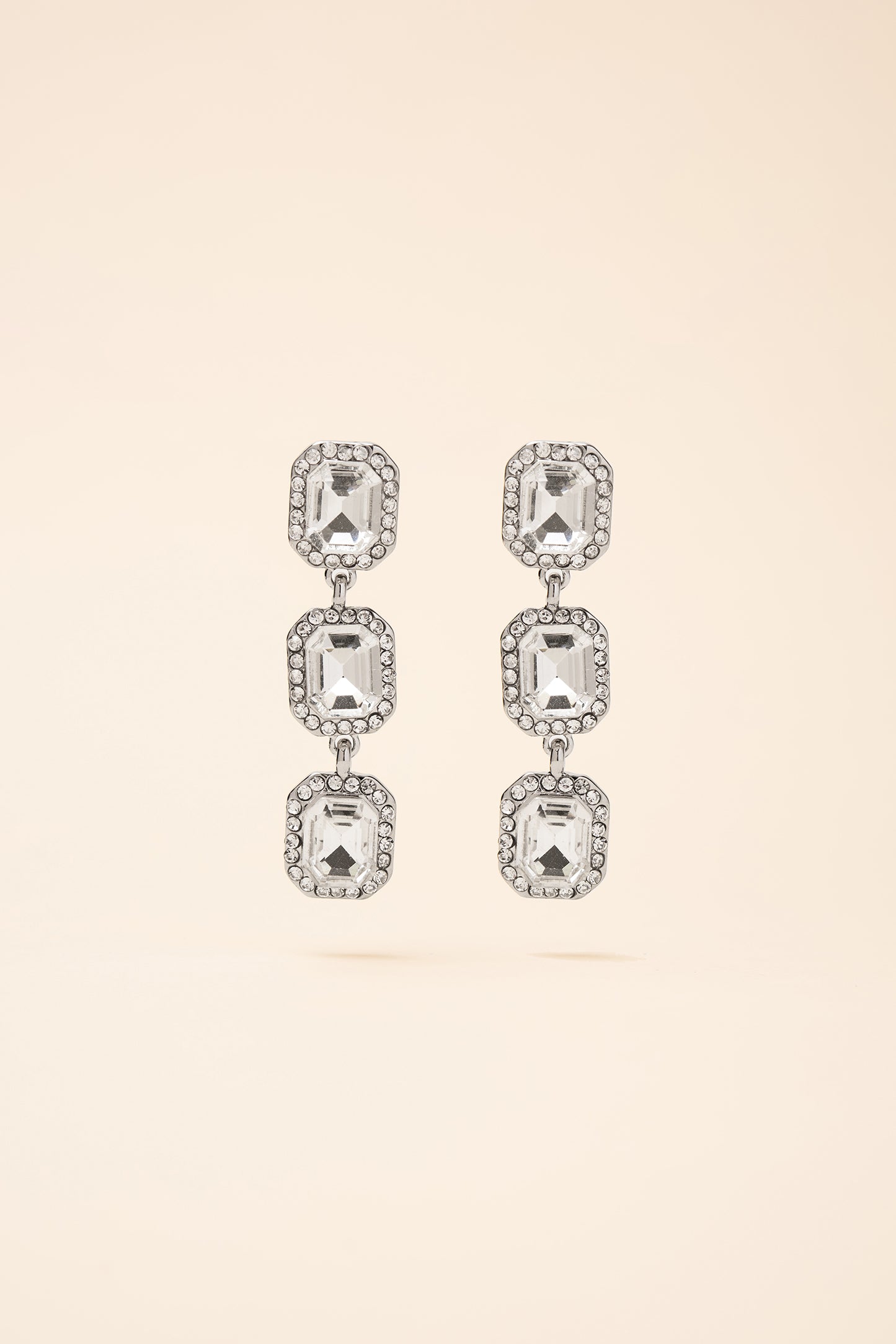 Emily 3-Tier Emerald Cut & Halo Earrings