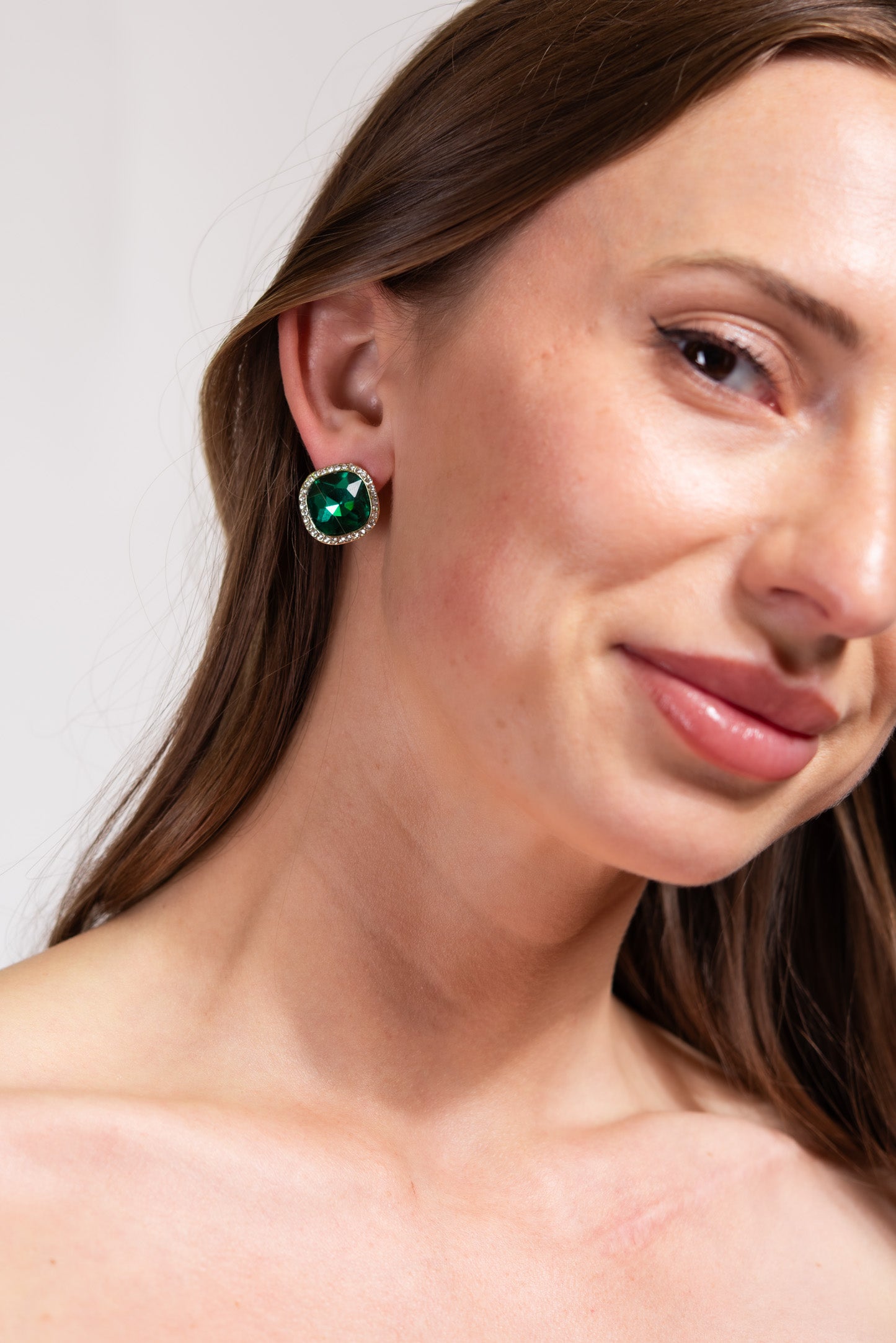 Gemma Diamond Shaped Halo Stud Earrings - Green
