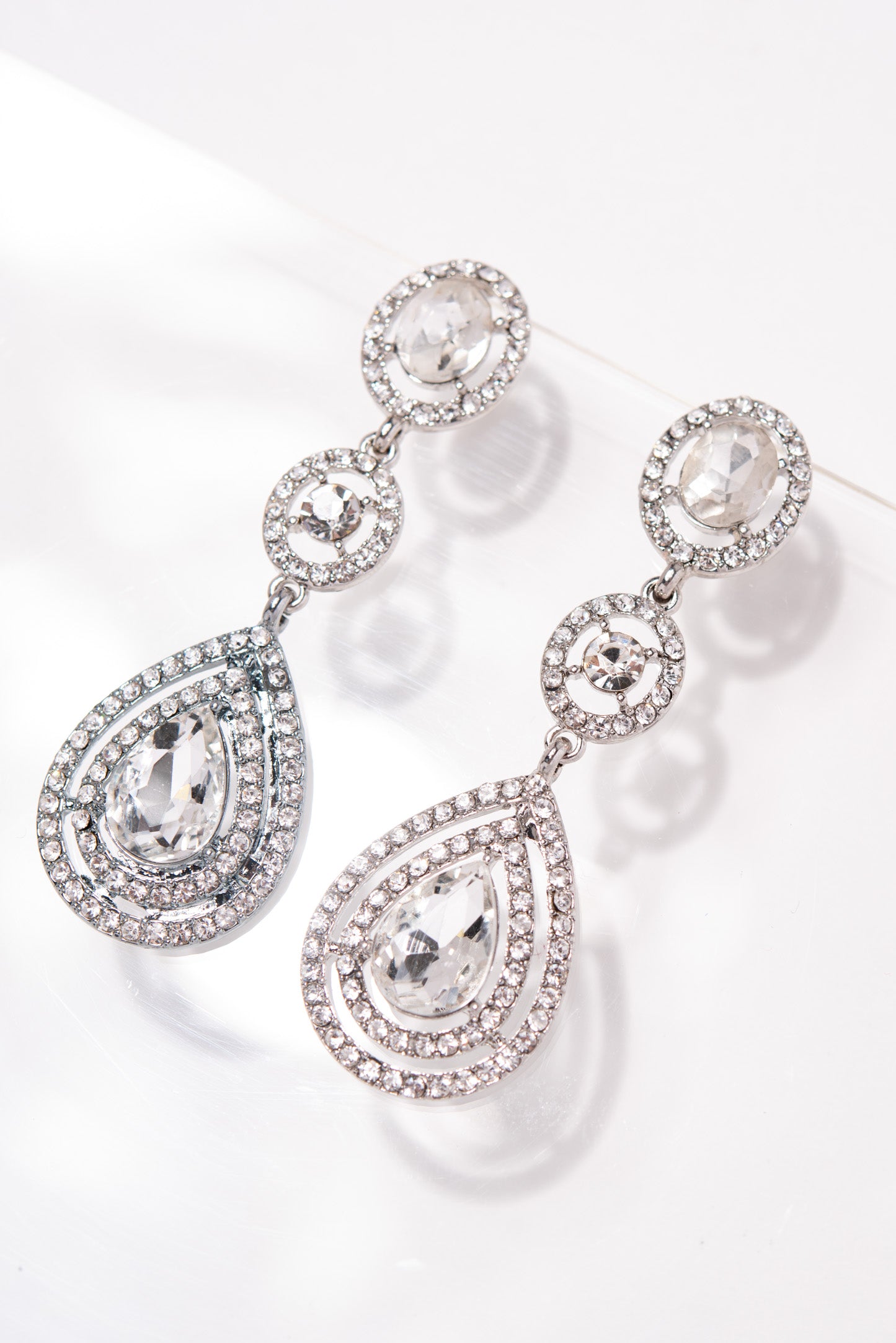 Maeve Drop Rhinestone Earrings - Silver Crystal