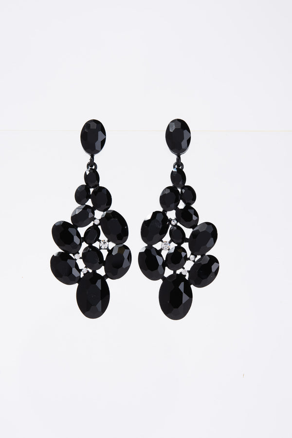 Eliana 2-Tier Diamond Shaped Crystal Cluster Earrings - Black