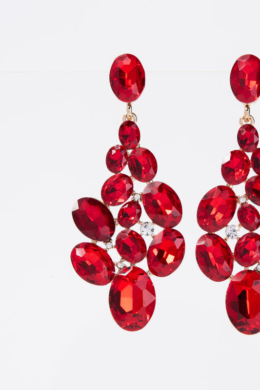Eliana 2-Tier Diamond Shaped Crystal Cluster Earrings - Red