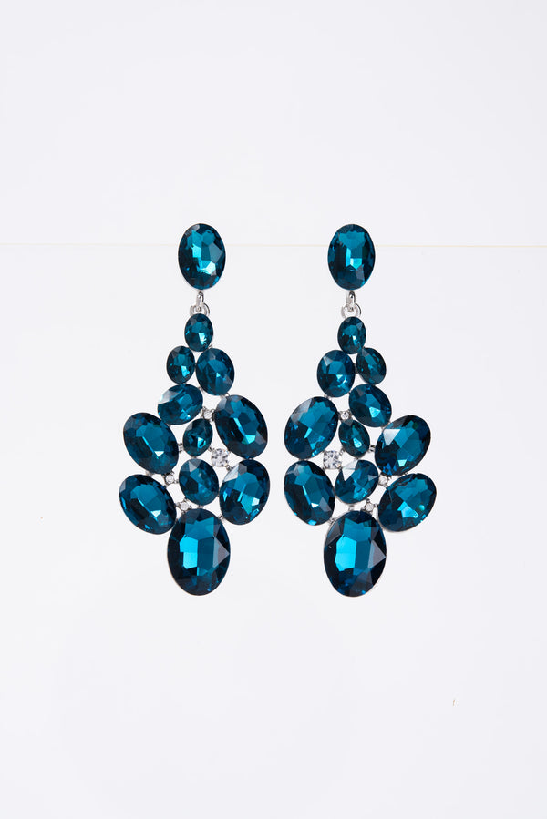 Eliana 2-Tier Diamond Shaped Crystal Cluster Earrings - Blue