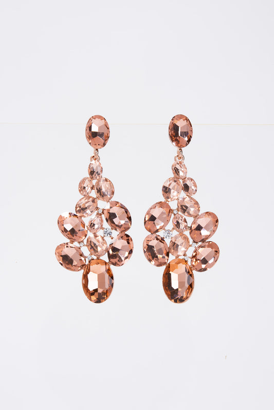 Eliana 2-Tier Diamond Shaped Crystal Cluster Earrings - Champagne