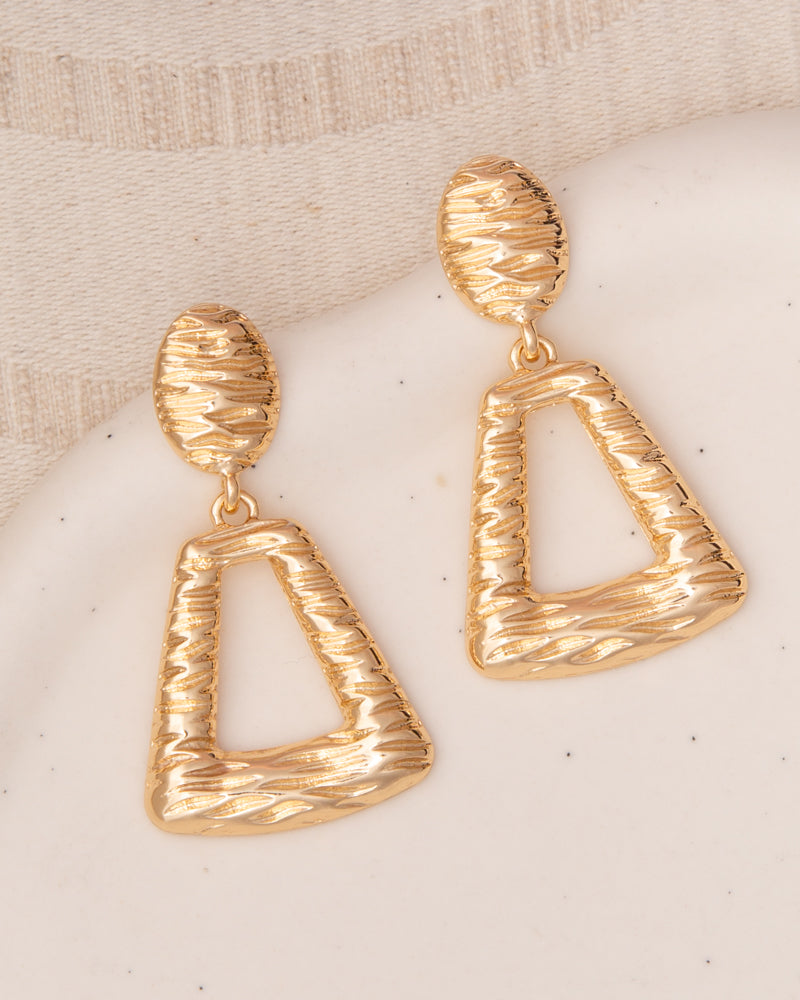 Londyn Rough Finish Geometric Door Knocker Post Dangle Earrings | Gold