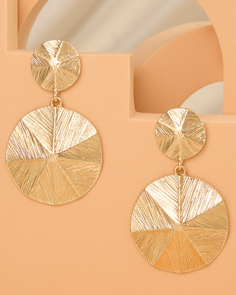 Eliza Pinnate Pattern Disc Earrings | Gold