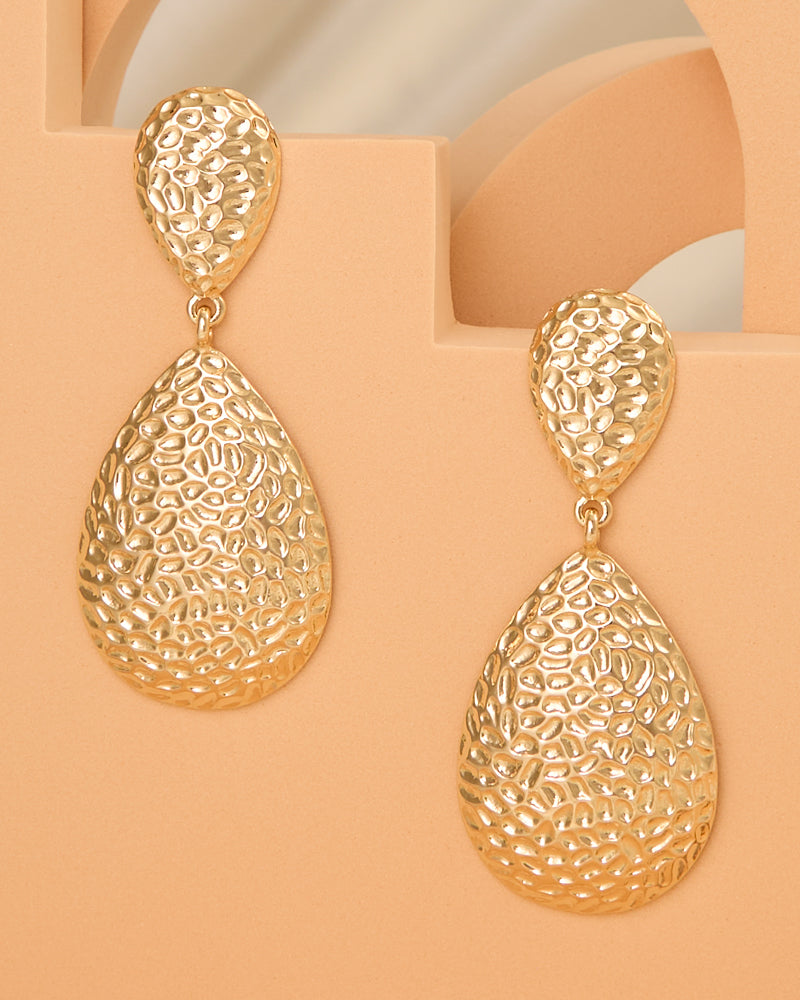 Samantha Hammered Pattern Teardrop Earrings | Gold