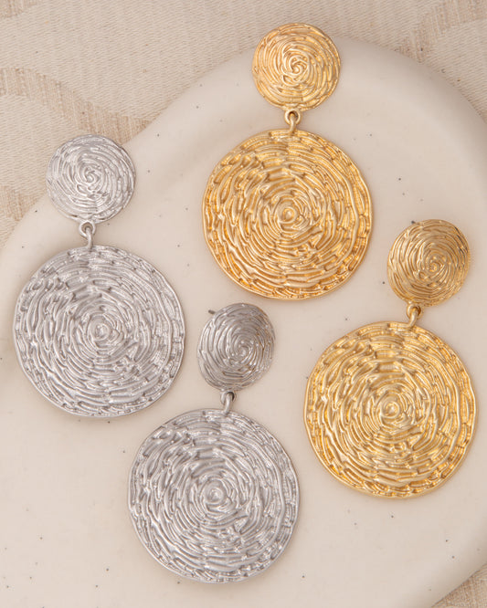 Victoria Two-Tier Textured Finish Disc Post Dangle Earrings