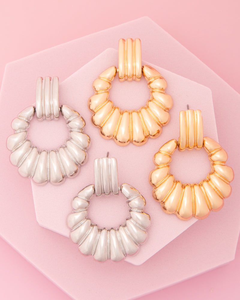 Piper Scallop Pattern Crescent Hoop Post Earrings