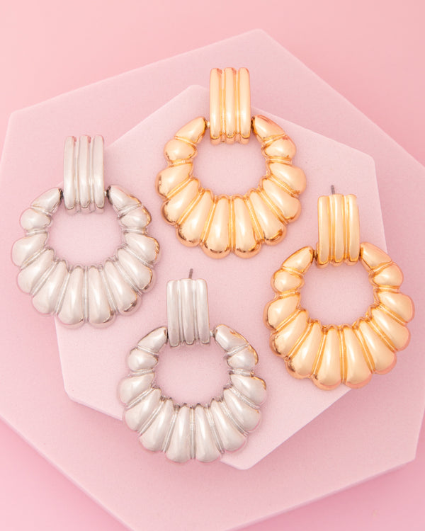 Piper Scallop Pattern Crescent Hoop Post Earrings