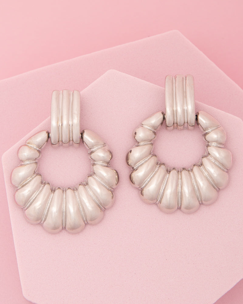 Piper Scallop Pattern Crescent Hoop Post Earrings