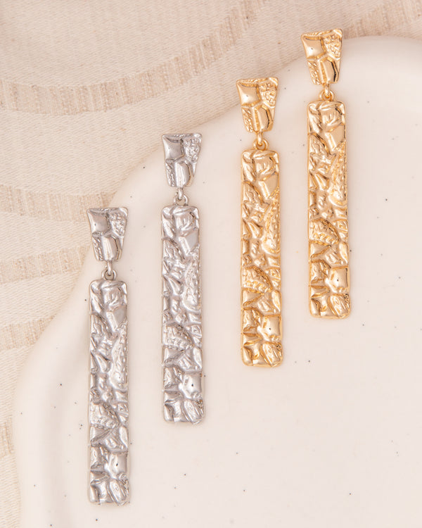 Angelina Rough Finish Vertical Bar Post Dangle Earrings