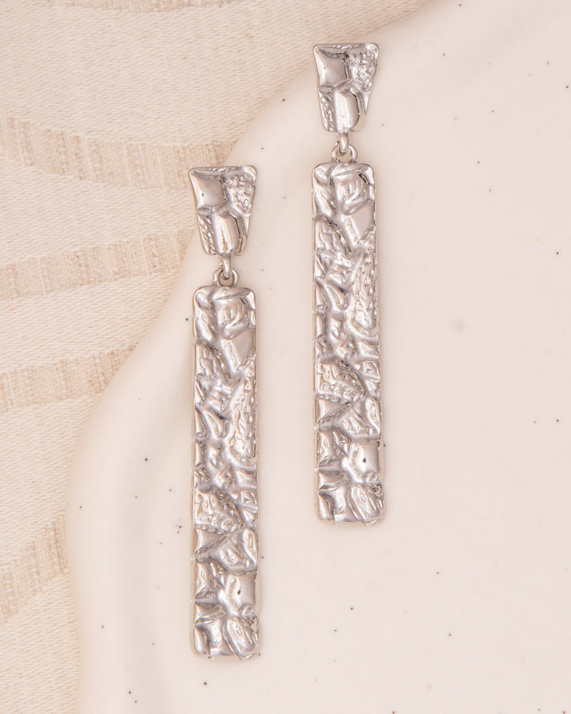 Angelina Rough Finish Vertical Bar Post Dangle Earrings