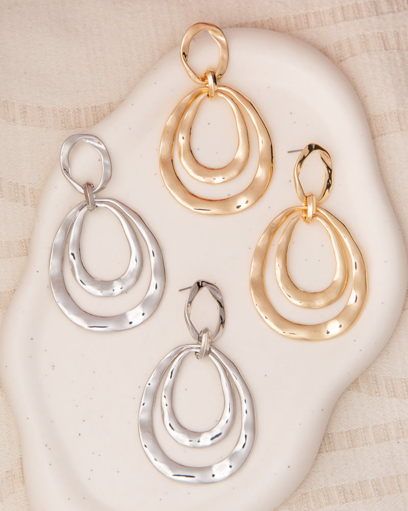 Francesca Hammered Finish Oval Door Knocker Post Dangle Earrings