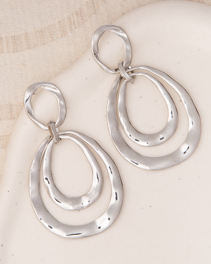 Francesca Hammered Finish Oval Door Knocker Post Dangle Earrings