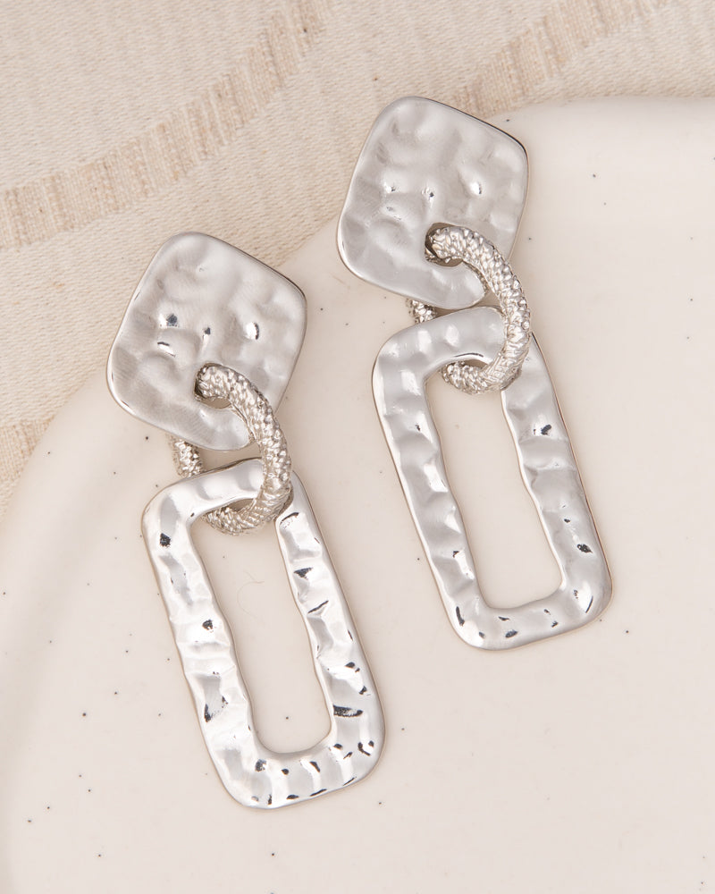 Nina Multi-Shape Hammered Geometric Door Knocker Post Earrings | Silver