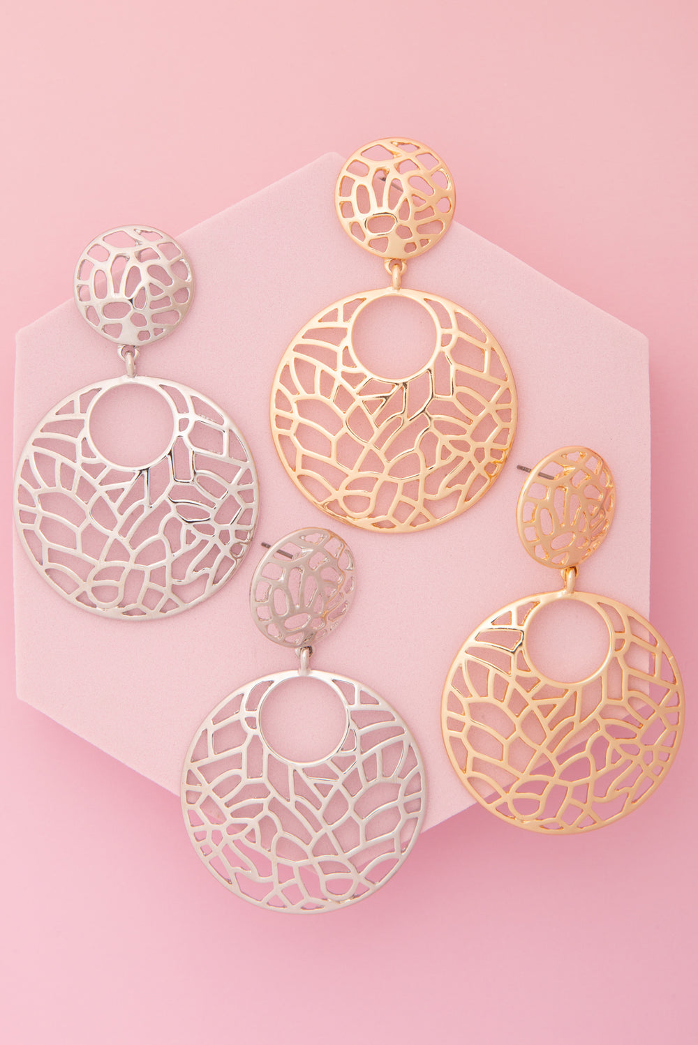 Paige Open Silhouette Round Disc Post Dangle Filigree Earrings