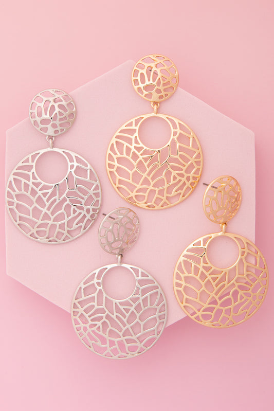 Paige Open Silhouette Round Disc Post Dangle Filigree Earrings