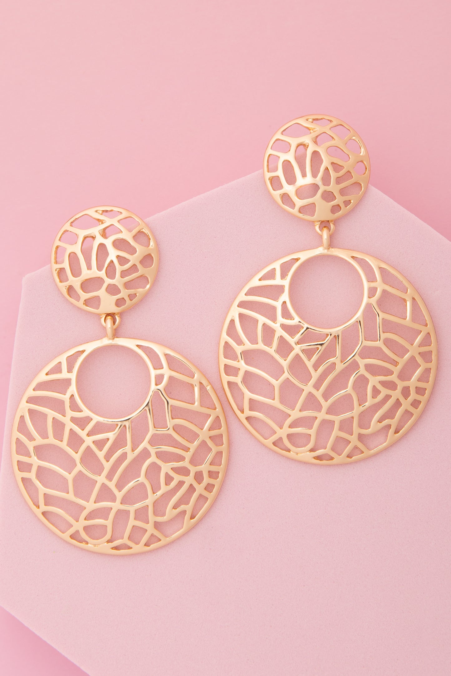 Paige Open Silhouette Round Disc Post Dangle Filigree Earrings
