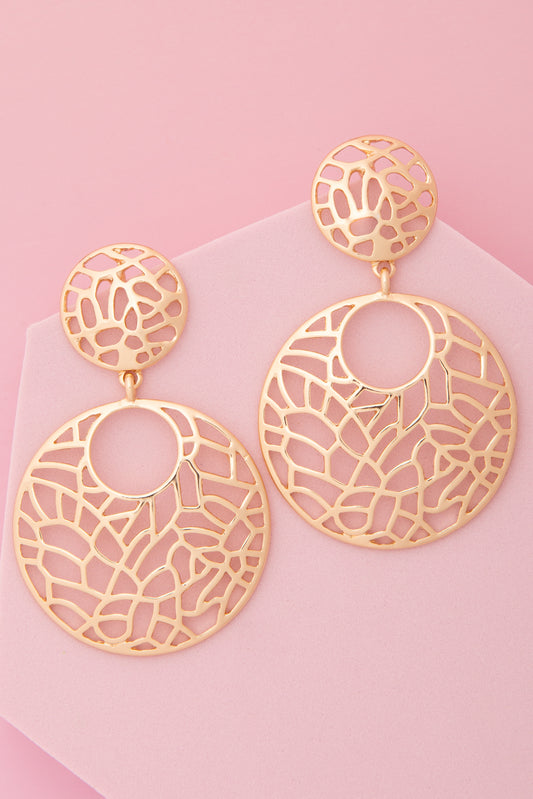 Paige Open Silhouette Round Disc Post Dangle Filigree Earrings | Gold