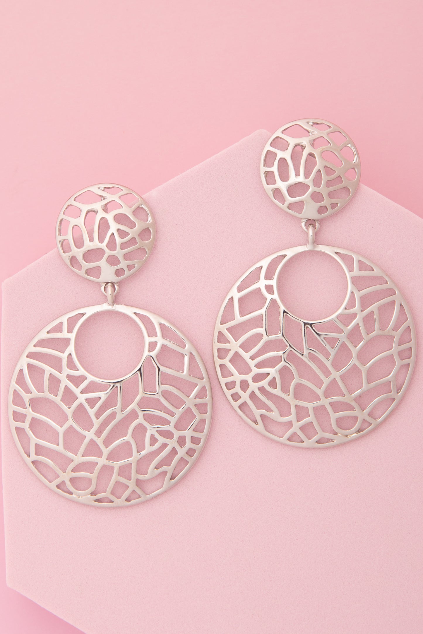 Paige Open Silhouette Round Disc Post Dangle Filigree Earrings