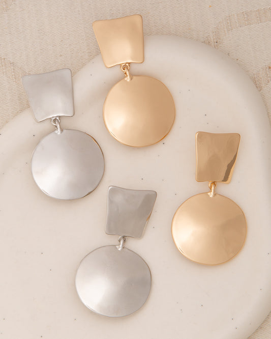 Iris Two-Tier Polished Finish Disc Post Dangle Earrings