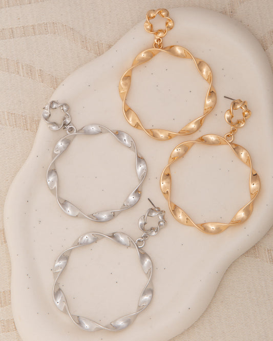 Vivian Swirl Edged Annulus Circle Post Dangle Earrings