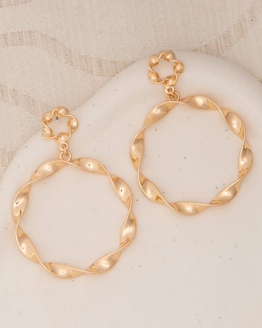 Vivian Swirl Edged Annulus Circle Post Dangle Earrings | Gold
