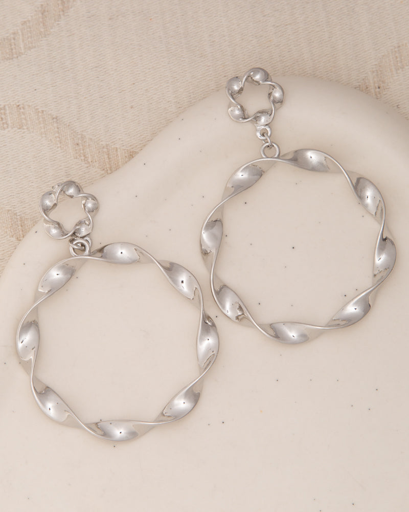 Vivian Swirl Edged Annulus Circle Post Dangle Earrings