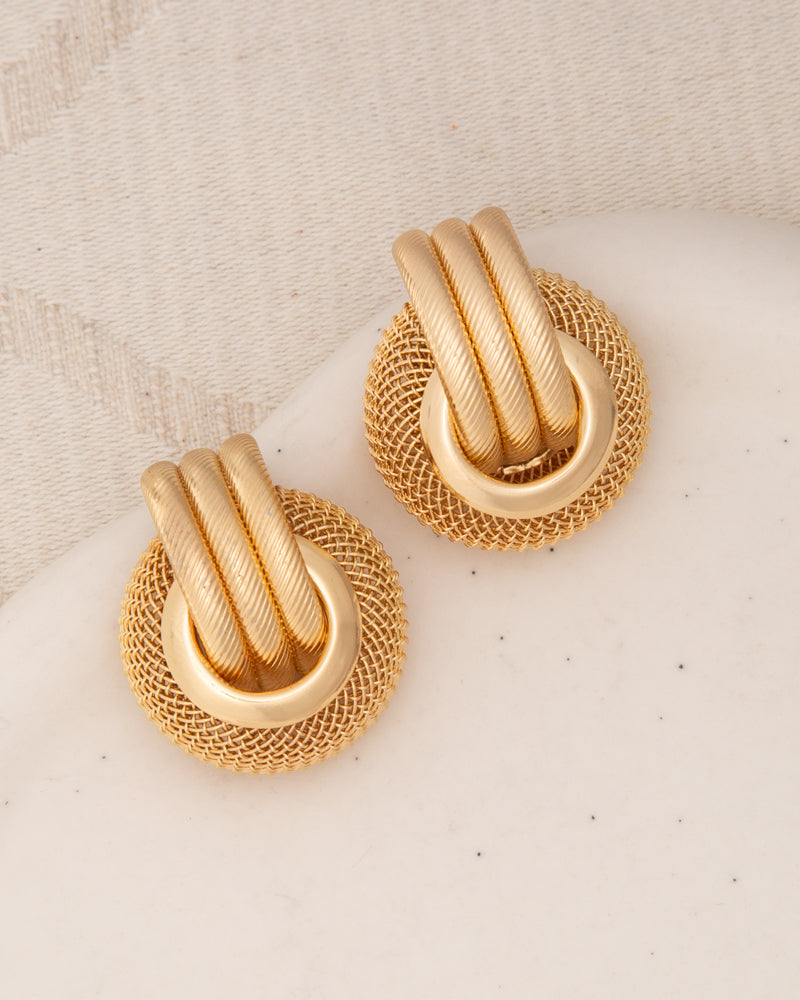 Millie Regal Baroque Wreath Pattern Button Earrings | Gold