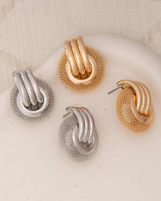 Kennedy Basket Weave Pattern Button Earrings