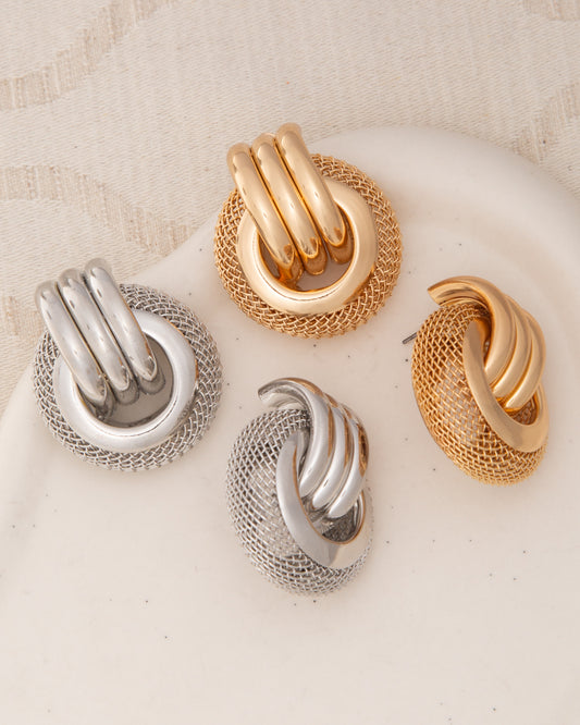 Melody Basket Weave Pattern Button Earrings