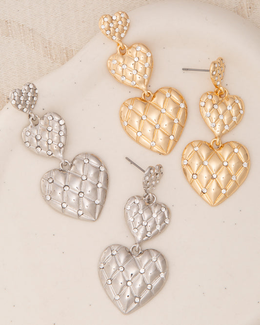 Madelyn 3-Tier Flush-Set Rhinestone Heart Shaped Post Earrings