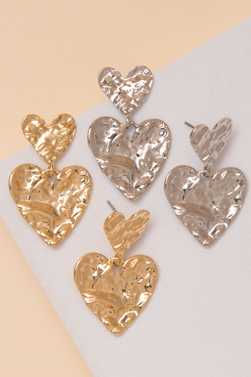Ellie Hammered Heart Drop Post Earrings
