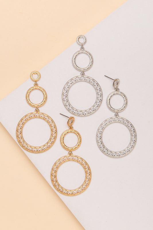 Chloe Greek Key Three Circle Drop Earrings