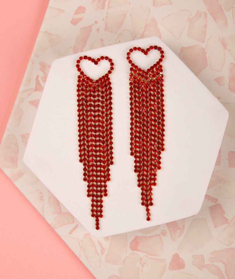 Hannah Open Heart Tassel Long Drop Crystal Earrings | Gold